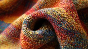 Textured fabric displays vibrant colors and intricate patterns photo