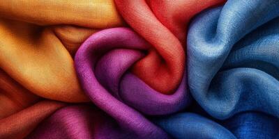 Colorful fabric textures intertwining in vibrant display of softness photo