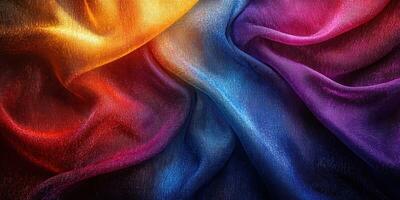 Colorful silk fabric showcasing vibrant hues and smooth textures photo