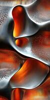Intricate patterns of orange and silver flowing through abstract shapes photo