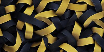 Textured pattern featuring intertwined black and yellow ribbons in a design photo