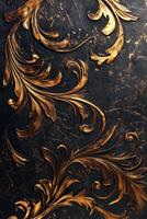 Intricate gold leaf patterns on dark textured surface create elegant design photo