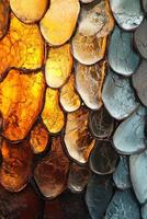 Colorful glass mosaic with intricate texture and shimmering patterns photo