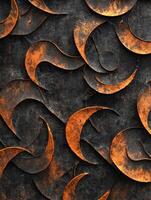 Metal artwork featuring intricate swirls and textured surface in dark tones photo