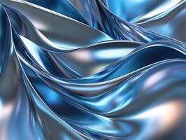 Flowing blue waves with metallic sheen create an abstract visual display photo