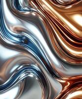 Metallic waves in blue, silver, and copper form dynamic textures photo