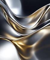 Textured metallic waves showcasing silver and gold tones in abstract design photo