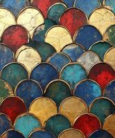 Decorative wall art featuring colorful geometric patterns in vibrant tones photo