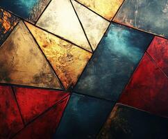 Abstract geometric art featuring vibrant colors and sharp angles photo