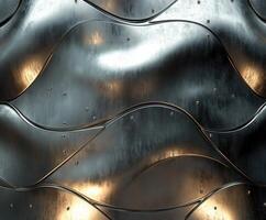Metallic wave design showcases modern artistic architecture in an urban setting photo