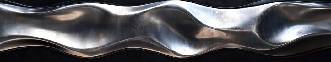 Unique metallic wave sculpture displayed against a black backdrop photo
