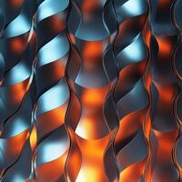 Wavy metallic surface with blue and orange light reflections photo