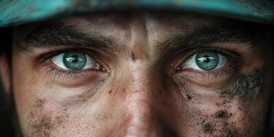 Miner's determination shines through dirt and fatigue in hard work environment photo