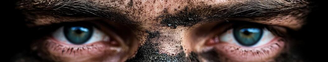 Miner displaying grit and determination with dirt-covered face close-up photo