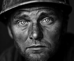 Portrait of a miner with expressive eyes showing the hard work of the profession photo