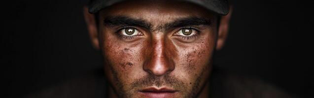 Focused miner displaying determination and resilience during a long shift photo