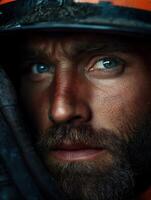 Miner with intense focus showcases determination in harsh conditions photo