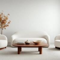 Modern living room setup with minimalist furniture and decor elements photo