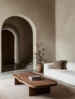 Elegant interior design featuring minimalist furniture and natural elements photo