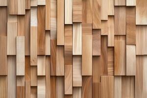 Various wooden pieces arranged in a unique mosaic pattern on the wall photo