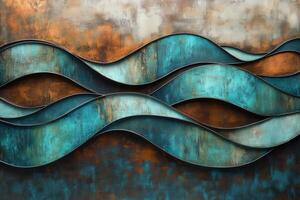 Waves of teal and copper textured art piece showcasing flowing design photo