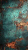 Textured wall with shades of turquoise and rust patterns in natural light photo