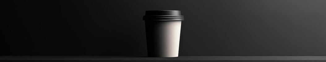 Simple white coffee cup on black background with soft lighting photo