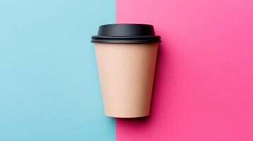 Coffee cup placed on a split color background for artistic effect photo