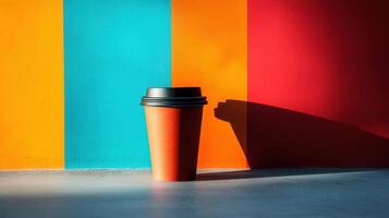 Brightly colored walls enhance the beauty of a coffee cup in urban setting photo