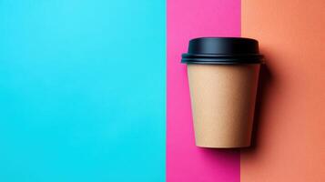 Warm coffee cup on colorful backdrop creates vibrant visual contrast photo
