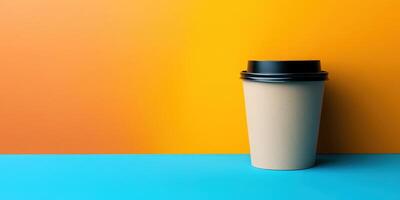Coffee cup on bright contrasting background showcasing vibrant colors photo