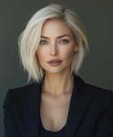 Elegant portrait of a woman with blonde hair in a professional setting photo