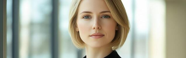 Professional portrait of a confident woman in a modern office setting photo