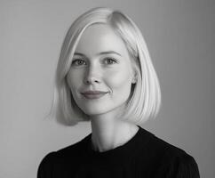Portrait of a woman with short blonde hair and a confident expression photo