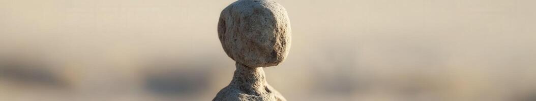 Sculpture of a figure on a sandy shore during golden hour photo