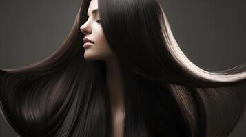 Mesmerizing Portrait of a Stunning Woman with Smooth and Shiny Long Hair photo