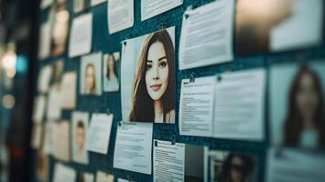 Focused Headshot and Resume on Wall for HR Talent Selection Process photo