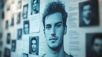 Focused Expression During HR Talent Selection Process with Pinned Resume and Headshot photo