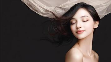 Serene and Elegant Female Portrait of Smooth Skin and Captivating Appearance photo