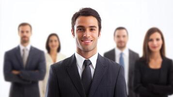 Confident Business Team in Formal Attire Discussing Corporate Strategies photo