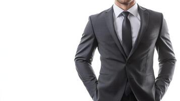 Confident Businessman in Formal Suit and Tie Standing in Office photo