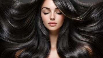 Elegant and Captivating Portrait of a Woman with Stunning Long Hair photo