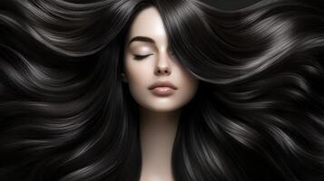 Alluring and Captivating Woman with Smooth Shiny Long Dark Hair photo