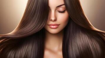 Captivating Portrait of a Glamorous Woman with Smooth and Lustrous Long Hair photo