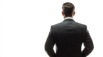 Confident businessman in suit standing with poise in corporate setting photo