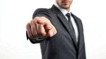 Confident Businessman Pointing Finger towards the Future photo