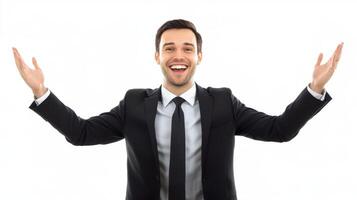 Cheerful Business Executive Celebrates Accomplishment in Corporate Office photo
