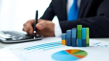 Business Data Analytics and Financial Charts on Desk in Corporate Office photo
