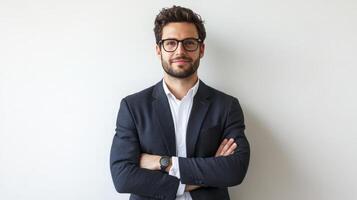 Confident Businessman in Formal Attire Smiling Positively photo