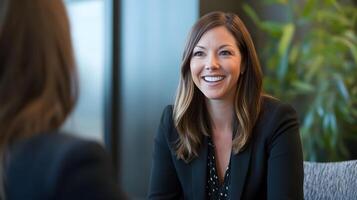 Confident HR Manager Conducting Successful Job Interview in Modern Office Setting photo